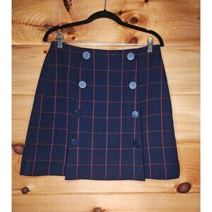 Loft Mini Skirt Womens Size 6 Blue Red Check Button Embellished Heavyweight